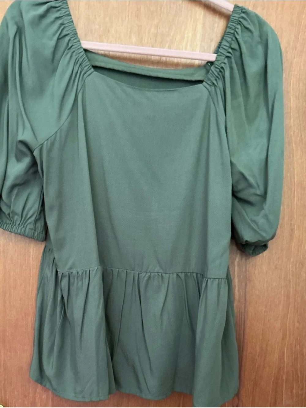 LOFT Olive Square-Neck Peplum Blouse with Puff Sleeves